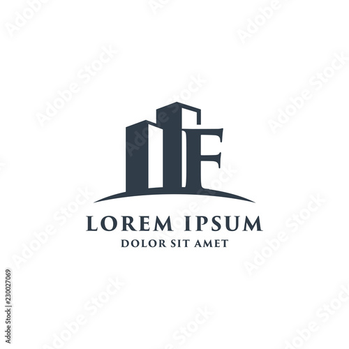 Letter F Building With Swoosh Logo Design Template This Stock Letter F Building With Swoosh Logo Design Template