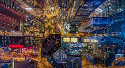 Fototapete - Hong Kong Skylines at night from aerial view