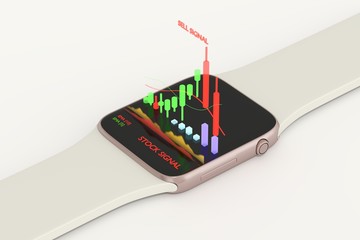 Wall Mural - Smartwatch trading, Stock Signal, Buy Signal, Sell Signal, Stock exchange trading - 3d render - illustrator