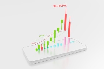 Wall Mural - Stock Signal,Buy Signal, Sell Signal, Mobile foreign exchange trading - 3d render illustrator