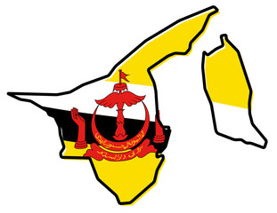 Canvas Print - Simplified map of Brunei outline, with slightly bent flag under it.