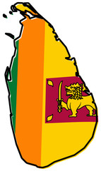 Canvas Print - Simplified map of Sri Lanka (Ceylon) outline, with slightly bent flag under it.