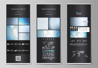 Wall Mural - The black colored vector illustration of the editable layout of roll up banner stands, vertical flyers, flags design business templates. Scientific medical DNA research. Science or medical concept.