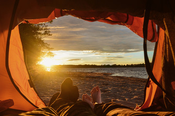 view from the tent at sunset