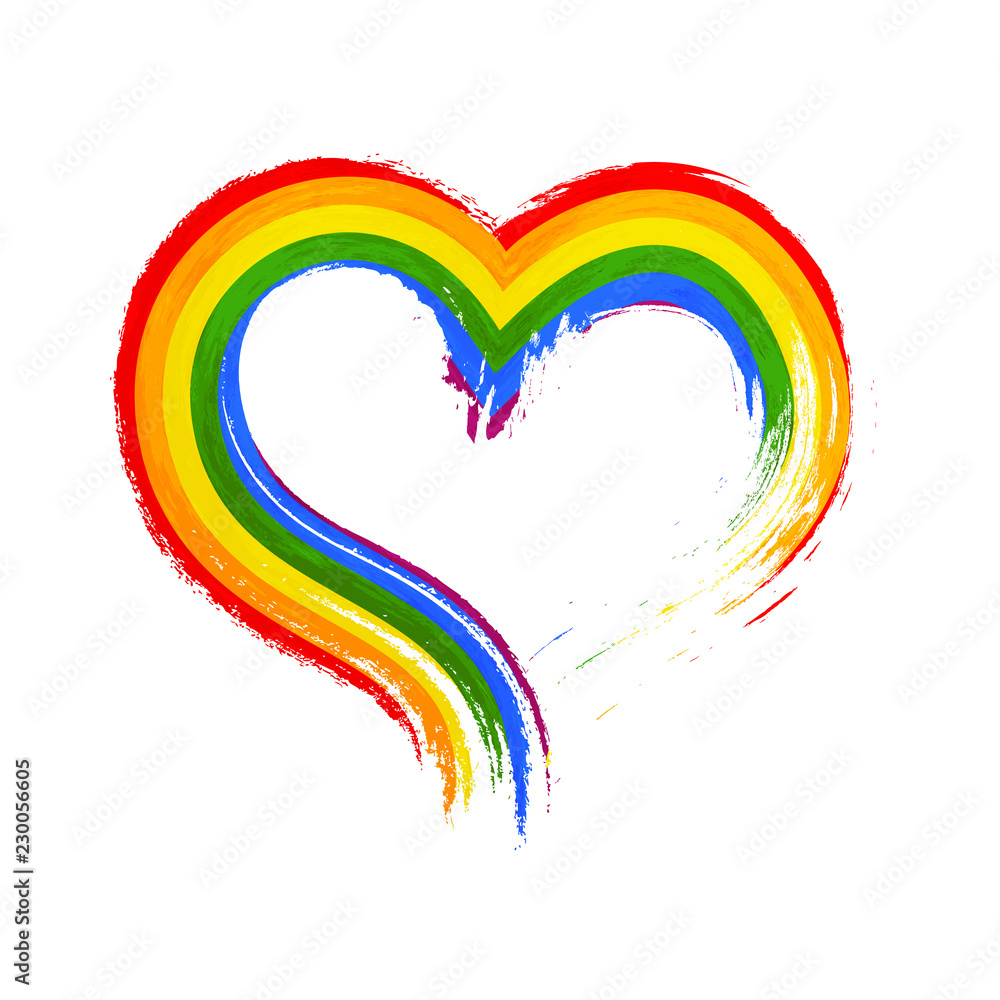 Grunge brush stroke with rainbow flag in heart shape, LGBT community ...