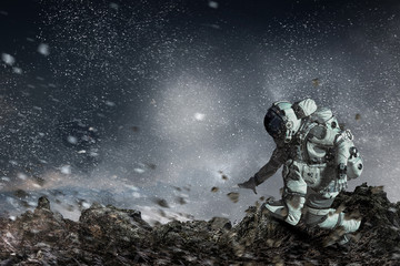 Wall Mural - astronaut starting to run. mixed media