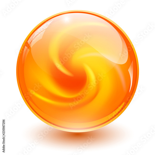 Orange glass sphere, 3D marble ball