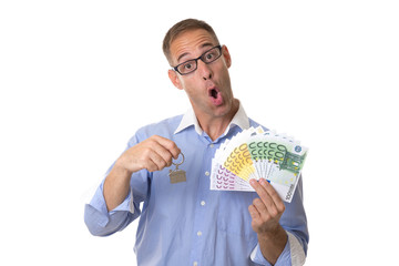 young boy with blue shirt and cheerful short hair glasses with white background