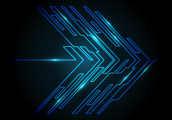 Abstract blue light arrow circuit on black design modern futuristic technology background vector illustration.