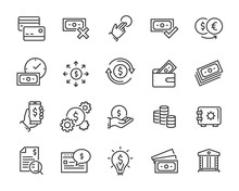 Set Of Money Line Icons, Such As Currency, Finance, Digital, Percent