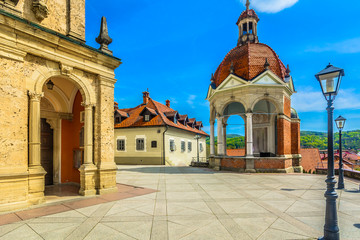 Wall Mural - Marija Bistrica architecture view. / Scenic view at architecture in marian shrine Marija Bistrica, famous catholic place in Croatia.