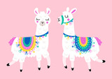 Fototapeta Fototapety na ścianę do pokoju dziecięcego - Cute llama set for design. Childish print for t-shirt, apparel, cards and nursery decoration