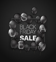Aufkleber - Black friday sale banner with black balloons. Vector illustration