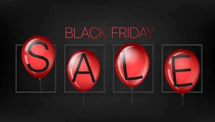 Poster - Black friday sale concept with red balloons. Vector illustration