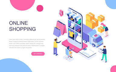 Aufkleber - Modern flat design isometric concept of Online Shopping for banner and website. Isometric landing page template. E-commerce market, shopping payment or customer support. Vector illustration.