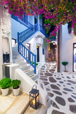 Fototapeta Uliczki - View of the famous pictorial narrow streets of Mykonos town in Mykonos island, Greece