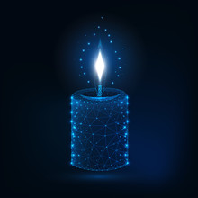Glowing Low Polygonal Aromatic Candle Stick On Dark Blue Background.