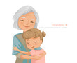 Granny and niece are hugging each other. Grandmother and granddaughter smiling happy. Family relationship the concept of insurance for seniors and their children's education. Card design