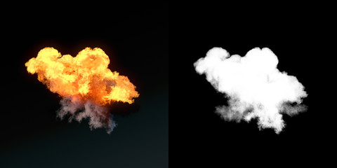 Wall Mural - large explosion with black smoke in dark plus alpha channel. 3d rendering