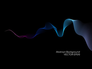 Wall Mural - Abstract vector colorful blue wave lines flowing isolated on black background for design elements in concept technology, music, science, A.I.