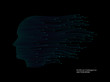 Artificial intelligence technology concept human head shape with light dots line blue color on black background. Vector in concept technology, communication, digital, ai, science.