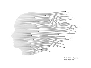 Wall Mural - artificial intelligence technology concept human head shape with light dots line color. vector in co