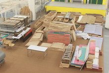 Exhibition Preparing Table Chair Wood On The Ground