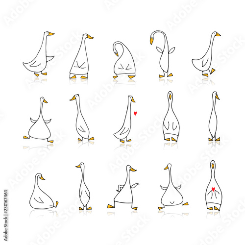 Cuadros en Lienzo Funny goose set, sketch for your design