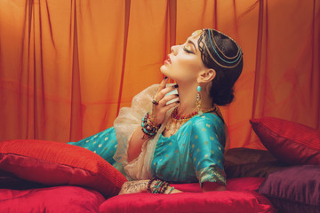 Wall Mural - beautiful arabic style bride in ethnic clothes