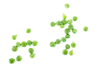 Wall Mural - Fresh green peas on a white background, top view.