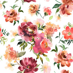 Watercolor floral seamless pattern with colorful hand drawn flow