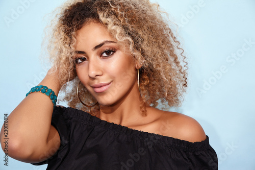 Portrait Of Blissful Sexy Hot Black Woman With Blond African