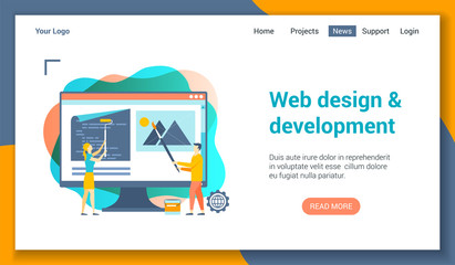 Wall Mural - flat design concept on web development theme. vector illustration mock-up for website and mobile web
