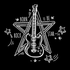 Sticker - Rock star - hand-drawn black and white musical emblem 