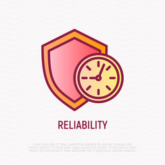 Wall Mural - reliability thin line icon: shield with clock. symbol of support. modern vector illustration.