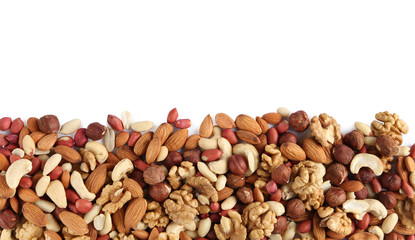 Wall Mural - heap of mixed nuts isolated on white background