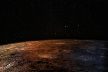 Wall Mural - mars - the red planet. martian surface and dust in the atmosphere, stars above. elements of this ima