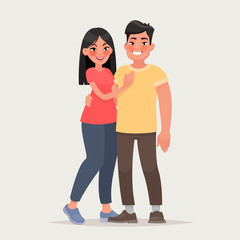 Asian couple over isolated background. Happy man and woman together. Vector illustration