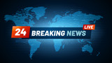 Fototapeta  - Live breaking news background. Streaming internet tv global news headline on world map backdrop vector concept