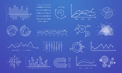 Wall Mural - linear graph chart. thin line charts, modern statistics graphs and circular bar progress presentatio