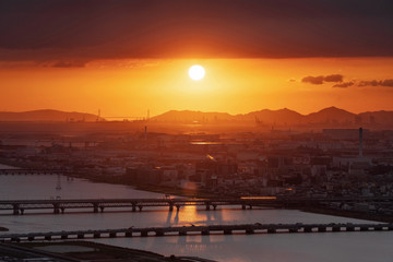 Canvas Print - Japan, Osaka city view in sunset