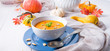 healthy pumpkin soup with ginger carrots and coconut milk