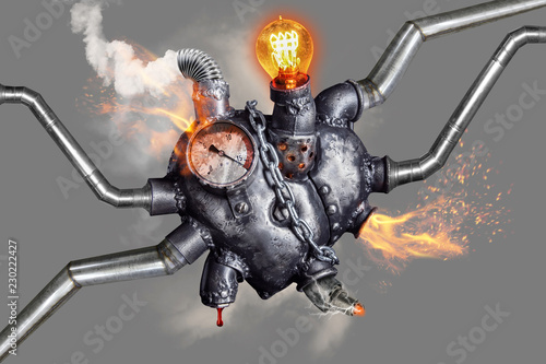 Leinwand Poster  Heart of steel made in steam punk style.