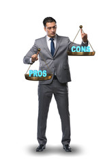 Businessman choosing pros and cons