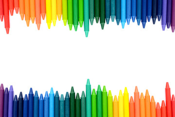 crayons lined up isolated on white background.