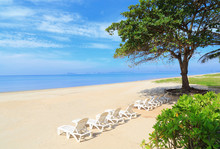 Beach Chairs At Tropical Beach