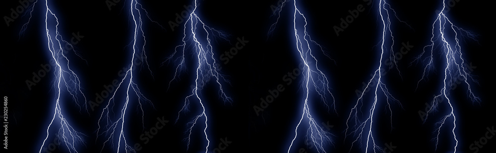 Some different lightning bolts isolated on black - obrazy, fototapety, plakaty 