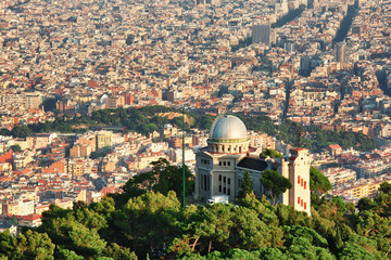 Wall Mural - Aerial view to Barcelona with Fabra Observatory in the foreground