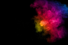 Colorful Background Of Chalk Powder. Color Dust Particles Splattered On White Background.