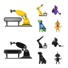 Poster - Vector illustration of robot and factory logo. Set of robot and space vector icon for stock.